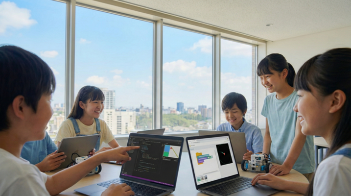 プロタゴスクールの教室で生徒たちがプログラミングに取り組む様子
